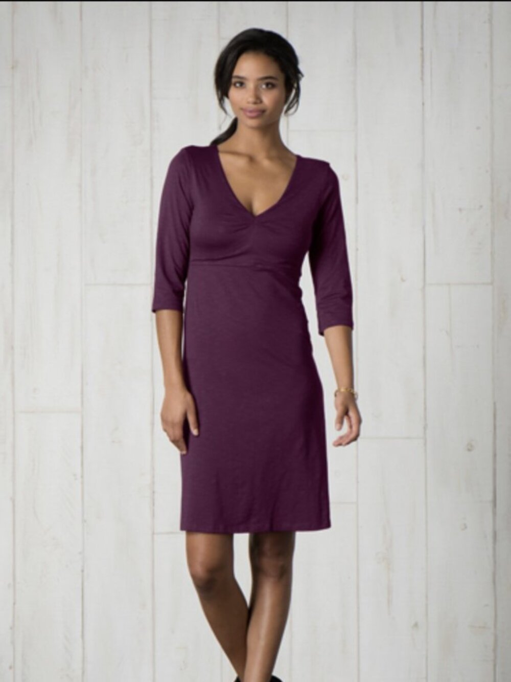 Horny Toad Rosalinda Dress Organic Cotton Tencel MEDIUM Purple V-neck
